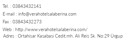 Vera Hotel Salaberina telefon numaralar, faks, e-mail, posta adresi ve iletiim bilgileri